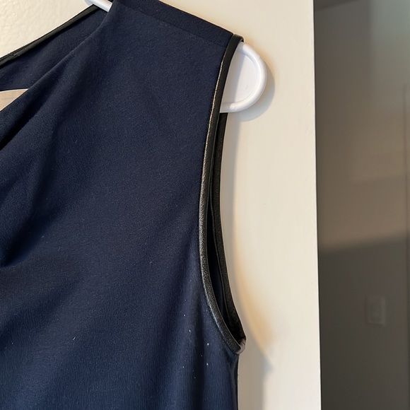 Jason Wu navy sleeveless dress twisted neckline sheath leather trim classy 4 - Picture 3 of 12